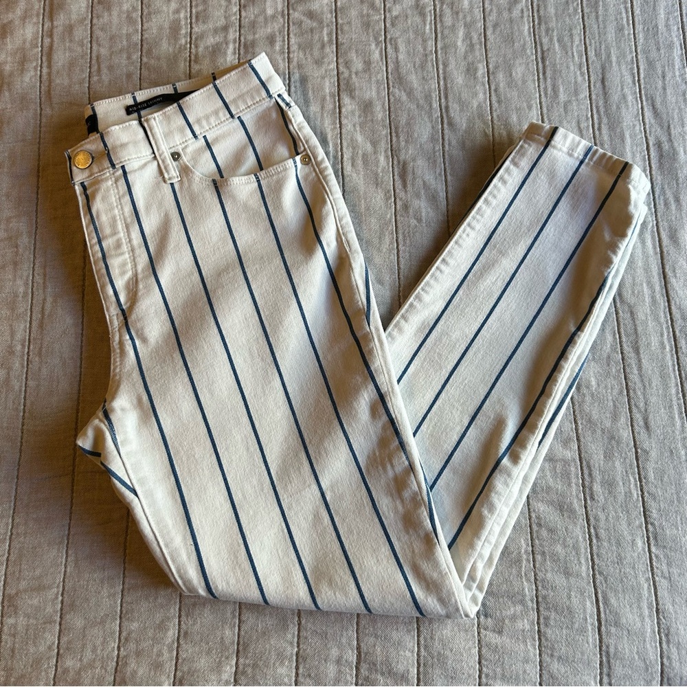 Banana Republic Cream/Off White and Blue Mid Rise Skinny Ankle Jeans Size 30